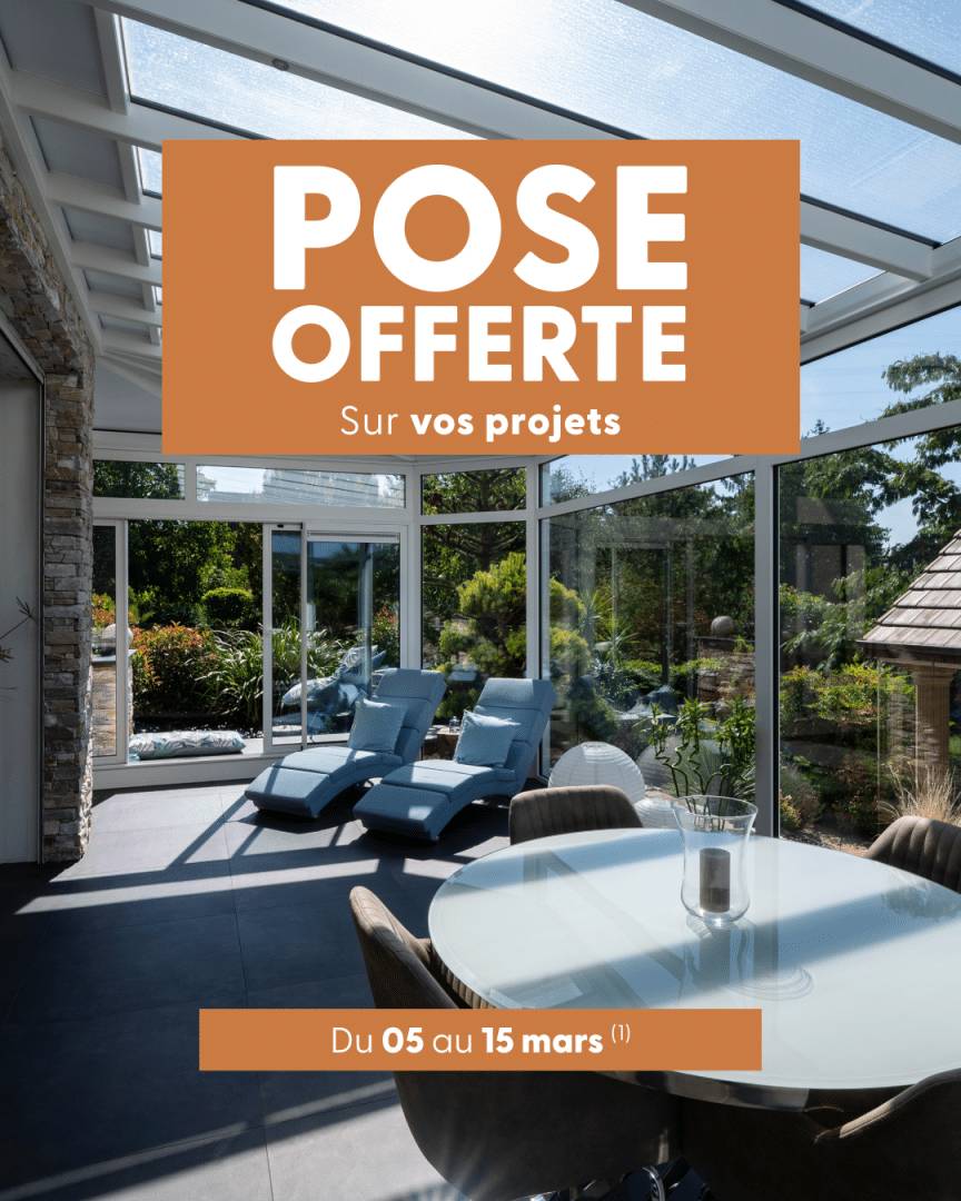 Véranda moderne en verre avec installation gratuite en promotion