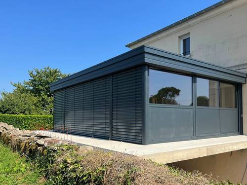 Véranda Meursault Véranda moderne en aluminium adossée à une maison pour terrasse extérieure